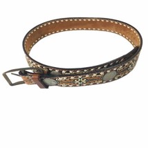 Vtg Southwestern Buffalo Nickel Genuine Leather Hand Tooled Tribal 41&quot; Belt READ - £35.70 GBP