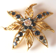 Vintage LISNER Faceted/Prong-set Blue Rhinestone Filigree Star/Flower Brooch - £50.84 GBP