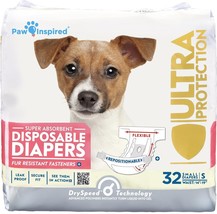 Paw Inspired Disposable Diapers for Dogs 32ct 14&quot;-19&quot; Waist Size Small - $18.22