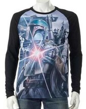 Mens Shirt Disney Star Wars Bounty Hunter Black Long Sleeve Crewneck Tee... - $16.83