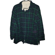 L.L. Bean Womens 1X Shacket Green Jacket Shirt Fleece Sherpa Lined Flann... - $36.84