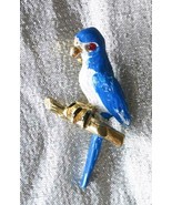 Elegant Blue &amp; White Enamel Parrot Bird Gold-tone Brooch 1970s vintage 1... - £9.86 GBP