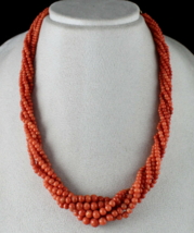 Natural Italian Coral Beads 6 Mm Round 6 Line 360 Carat Gemstone Silver Necklace - £784.48 GBP