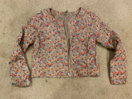 Divided H&amp;M Floral Flowers Tan Jacket Size 12 Zip Up Dressy Crop - £14.04 GBP