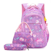 NEW 3pcs/set bow print school bags for teen girls Primary waterproof nylon schoo - £39.99 GBP