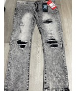 7 Souls New York Denim Jeans 38x30 Grey Acid Wash Distressed Grudge Skat... - $13.87 CAD