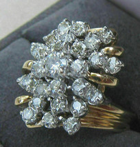 Huge 3Ct Real Moissanite Stones Waterfall Cluster Cocktail Ring 14K Yellow Gold - £1,393.24 GBP