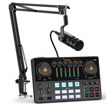 -Podcast Equipment Bundle-Audio Interface-Xlr Dynamic Microphone-Caster-All In O - £214.40 GBP