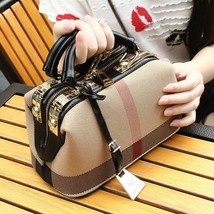 Luxury women bag simple doctor bag canvas leather handbags purses plaid ladies shoulder thumb200
