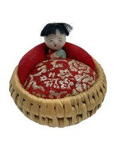 Vintage Japanese Japan Composition Face Doll Pin Cushion Asian Art Decor Sewing - £14.34 GBP