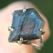 vintage STERLING SILVER ladies ring labradorite Gemstone .925 size 6 OLD - £34.75 GBP