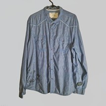 DKNY Mens Shirt 2XL Blue Striped Snap Closure Long Sleeve - £12.72 GBP