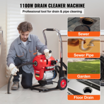 Drain Cleaner Machine 120FT x 6/5&quot; 1100W Sectional Snake Auger Manual Feed - £837.13 GBP