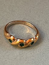 Vintage Goldtone Twist w Tiny Green Rhinestone Accents Stacking or Not Band Ring - £9.85 GBP