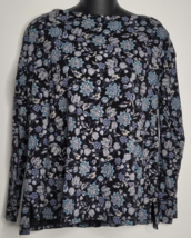 J Jill Top Women&#39;s Size S Blue Floral Luxe Supima Boat-Neck Tee Shirt - £17.54 GBP