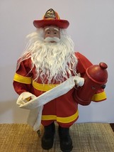 Fireman Santa Clause Figure 17” With Fire Hydrant Christmas Holiday Decoration - £16.23 GBP
