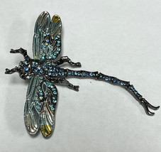 Jeweled DRAGONFLY convertible Pendant Pin or Brooch gunmetal blue insect bug pin - £15.21 GBP