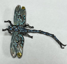 Jeweled DRAGONFLY convertible Pendant Pin or Brooch gunmetal blue insect bug pin - £14.53 GBP