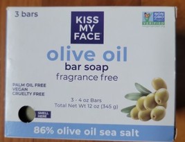 Kiss My Face Olive Oil Fragrance Free Bar Soap 3 Bars 4oz Bars 86% Olive Oil New - £19.44 GBP