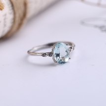 Cute simple small ring with natural aquamarine gemstone Ring in 925 sterling sil - £53.66 GBP
