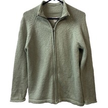 LL Bean Womens Size M Full Zip Mint Green Cotton Cardigan Sweater Irregular - £29.83 GBP