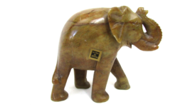 Vintage Hand Carved Natural Brown Stone Elephant Figurine Statuette Indi... - $19.80