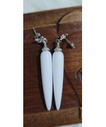New Sterling Silver 925 White Agate Dangle Earrings With Crystal Cluster  - £22.57 GBP