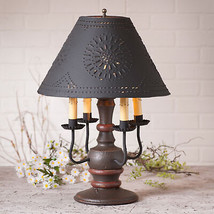 Colonial Table Lamp Espresso &amp; Salem Red Distressed Finish With Punch Tin Shade - £348.87 GBP