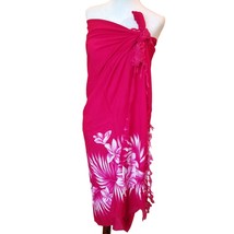 Pink Sarong White Pink Flowers Swim Suit Cover up Wrap Beach Resort Cruise Wear - £19.61 GBP