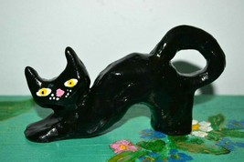 Handmade Hand Painted Clay Statue / Figurine &quot;Black Cat&quot;.Signed by the artist. - £14.71 GBP