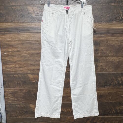 Woman Within White Pants Size 12 Tall Straight Summery Beach 100% Cotton... - $21.80