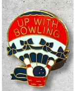 Hot Air Balloon Lapel Hat Jacket Pin Bowling Gold Tone Enamel Red Blue B... - £9.27 GBP