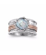 14K Rose Gold Plated Round Roman Glass Spin Ring Oxidized Sterling Silve... - £270.87 GBP