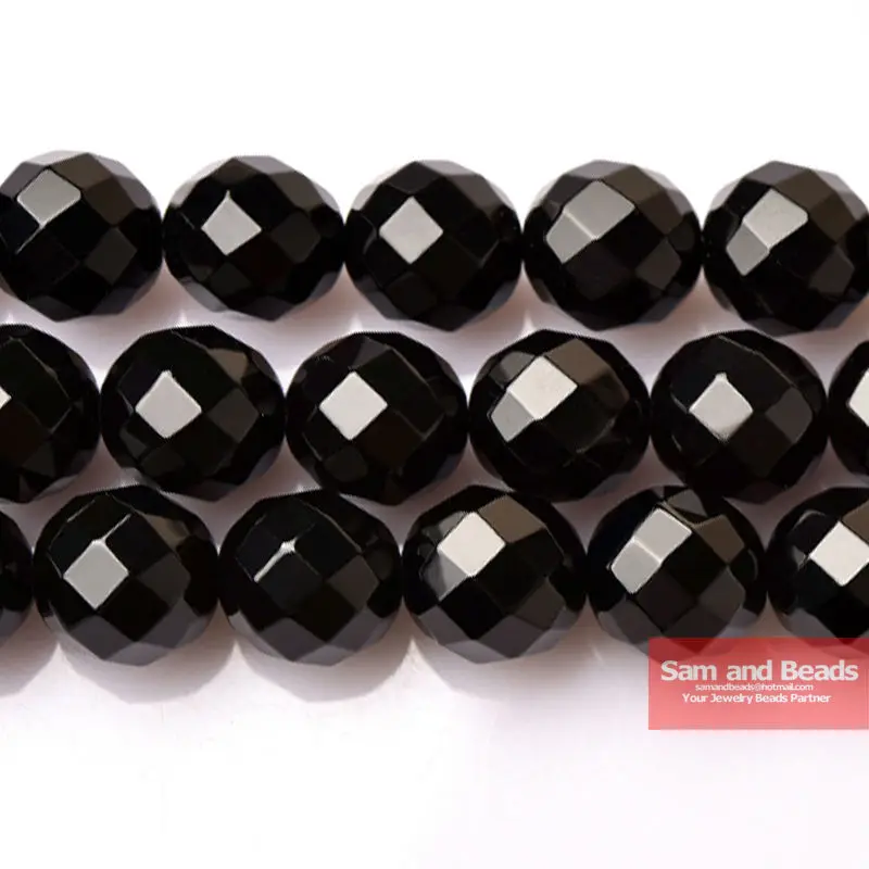 Free Shipping Natural Stone Faceted Black Onyx Agata Round Loose Beads 16&quot; - £9.84 GBP+