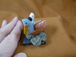 (Y-BIR-PE-401) pair of Pelicans tan + blue + white love bird gemstone ST... - $15.00