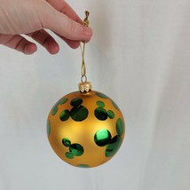 Disney Parks Mickey Mouse Ears Gold Green Glass Ball Christmas - £27.37 GBP