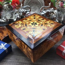 Handmade square shaped thuya wooden floral patterns Storage jewelry gift... - £66.42 GBP