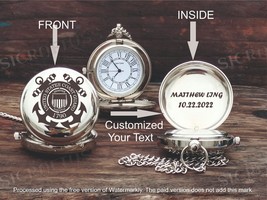 United States Coast Guard Personalized Brass Pocket Watch With Wooden Box. - £21.22 GBP