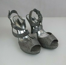 New Manhattan Collection Trench Silver Metallic Glittery Stiletto Heels Size 8.5 - £22.48 GBP