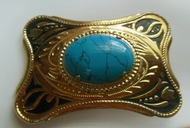 Vintage Gold-tone Faux Turquoise Belt Buckle - $37.62