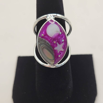 Celestial Scene Silver Ring Large Oval Mosaic Inlaid Stone Size 7.5 - £17.38 GBP