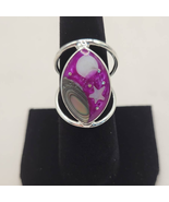 Celestial Scene Silver Ring Large Oval Mosaic Inlaid Stone Size 7.5 - £17.20 GBP