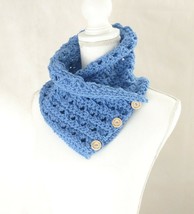 Cowl Crochet Lace Scarf Blue Handmade Winter Fall Gift Neck warmer - £22.48 GBP