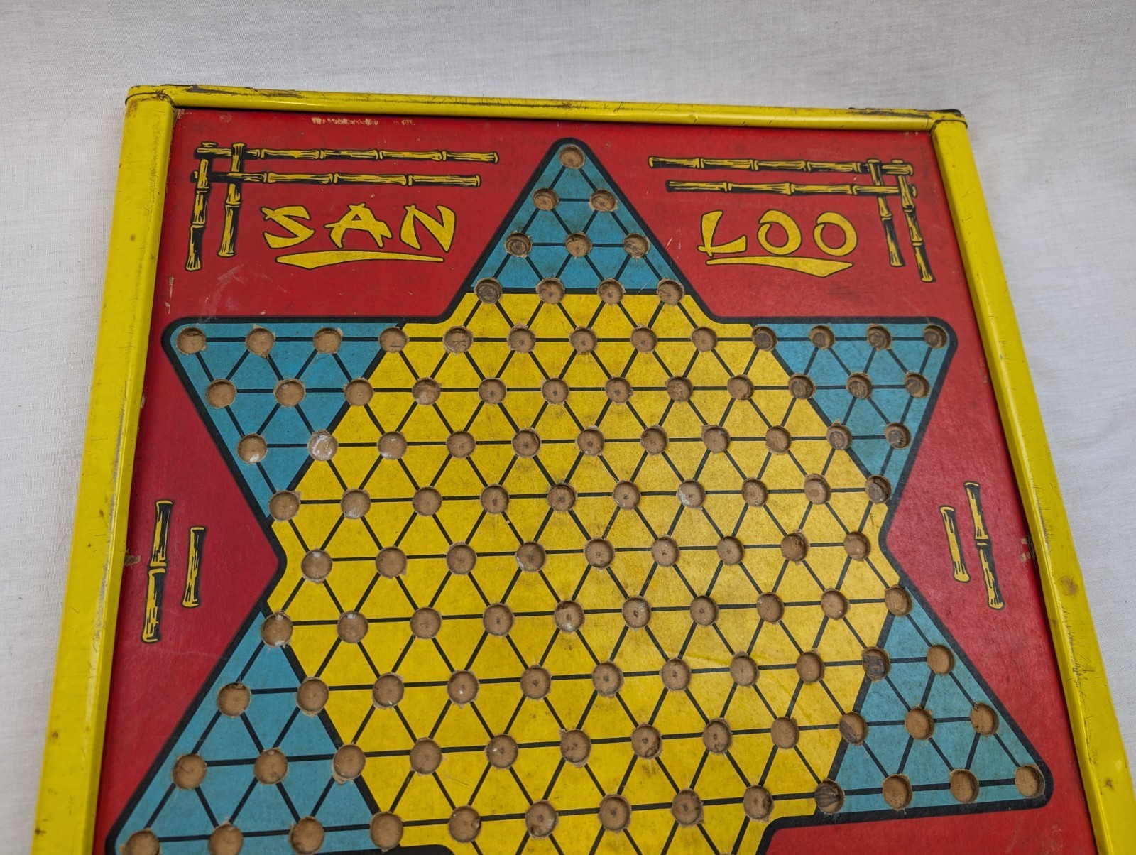 Vintage San Loo Chinese Checkers Tin Litho Board double sided Checkerboard Item image 4
