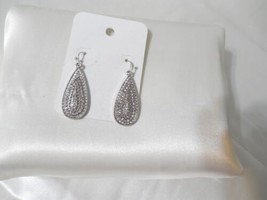 Bar111 Silver Tone 1-3/4&quot; Simulated Diamond Teardrop Fish Hook Earrings A1013 - $12.47