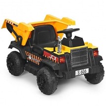 12V Battery Kids Ride On Dump Truck with Electric Bucket and Dump Bed-Yellow - £191.26 GBP