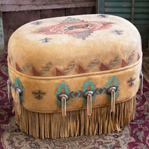 Handmade Deerskin Suede Buffalo Spirit Ottoman 24″ X 18″ X 16″ Native Style - £868.91 GBP