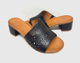 MIZ MOOZ WOMEN&#39;S   LEATHER SLIP ON HEELED SANDALS BLACK 37EU / 7US  # A-69 - $79.15