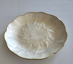 Mother Of Pearl Capiz Shell Round Gold Trim Dish 7  1/2&quot; - £20.80 GBP