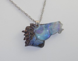 Incredible Carved Australian Boulder Opal Horse Head Necklace Pendant 18&quot; - £182.75 GBP